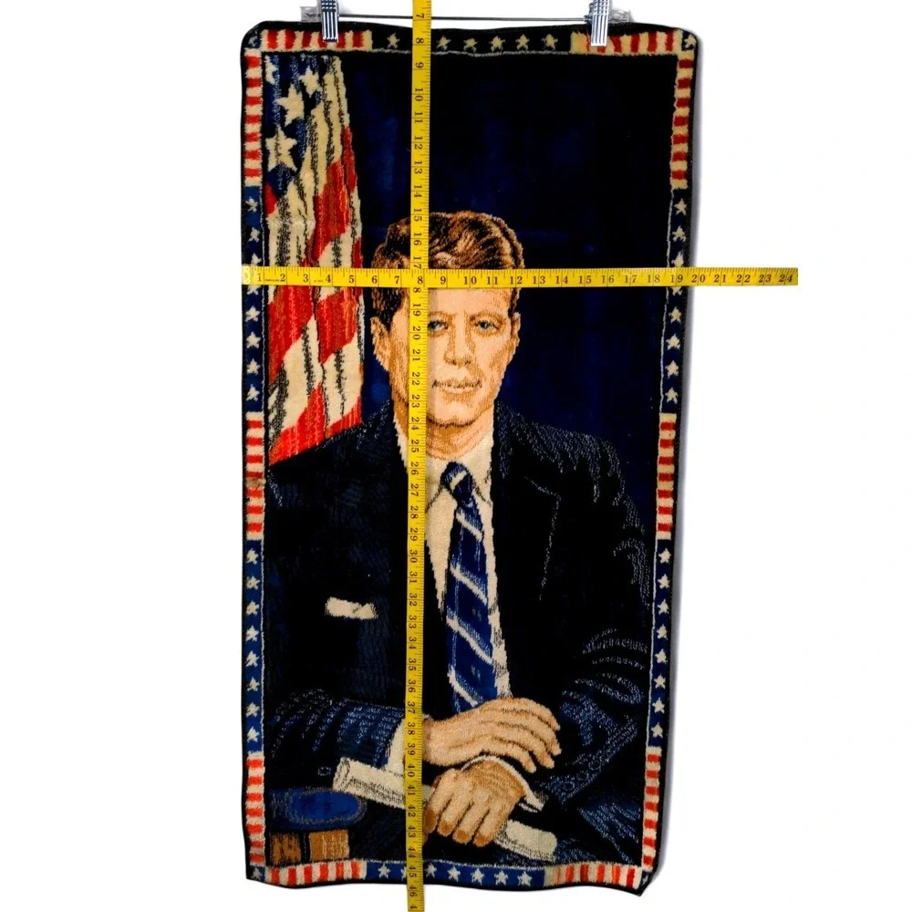 John F Kennedy Home 24x46 JFK Portrait Woven Tapestry Blue Vintage Y2K
